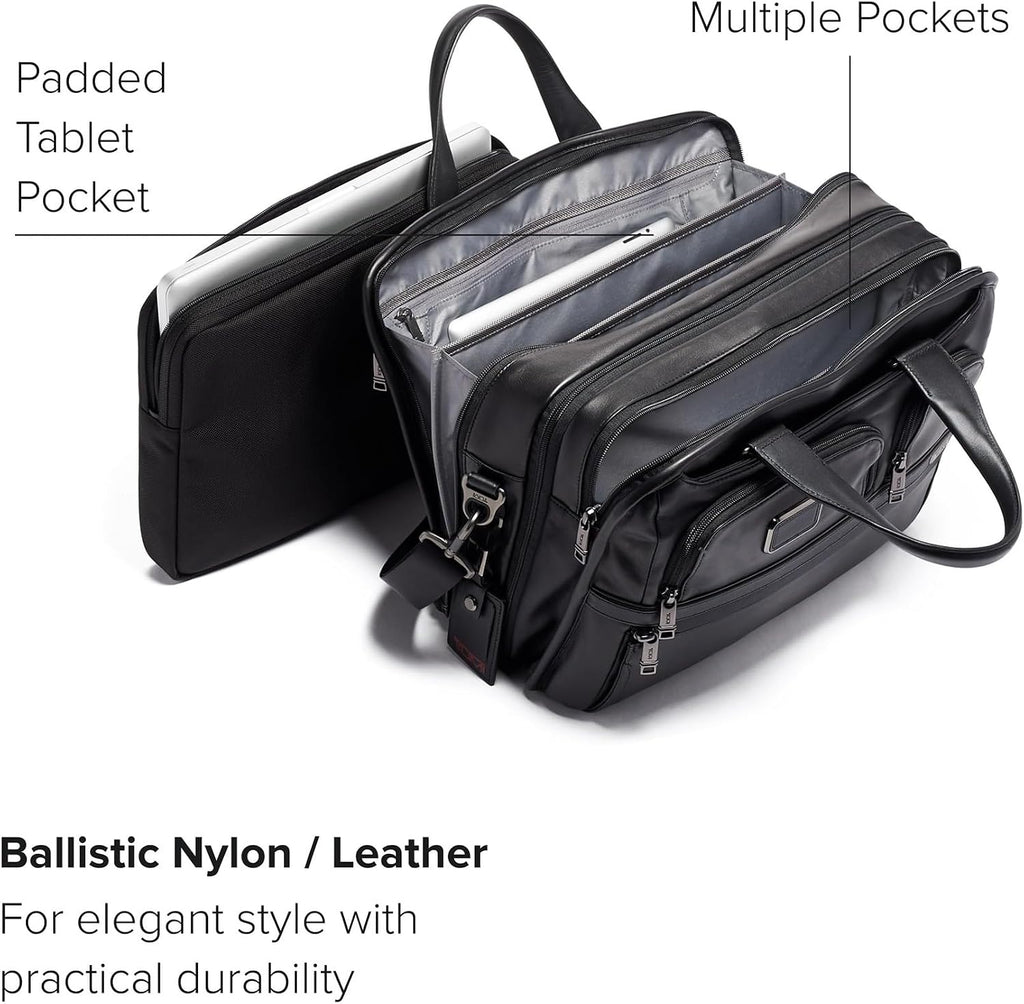 TUMI - Alpha Medium 15' Expansion Laptop Briefcase - Professional Briefcase for Commute or Travel - Padded Compartment Fits up to 15' Screen - Black Leather