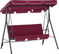 Outsunny 3-Seat Outdoor Patio Swing Chair with Removable Cushion, Steel Frame Stand and Adjustable Tilt Canopy for Patio, Garden, Poolside, Balcony, Backyard, Wine Red