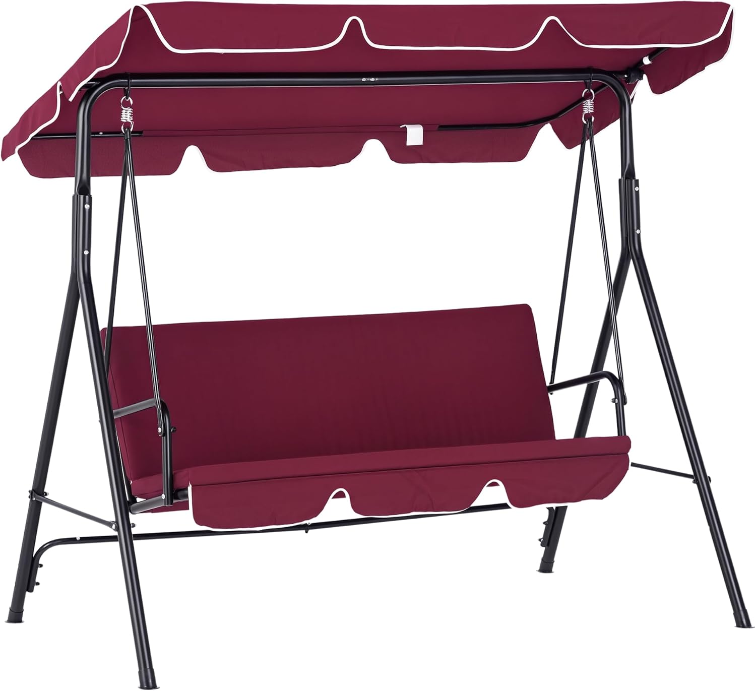 Outsunny 3-Seat Outdoor Patio Swing Chair with Removable Cushion, Steel Frame Stand and Adjustable Tilt Canopy for Patio, Garden, Poolside, Balcony, Backyard, Wine Red