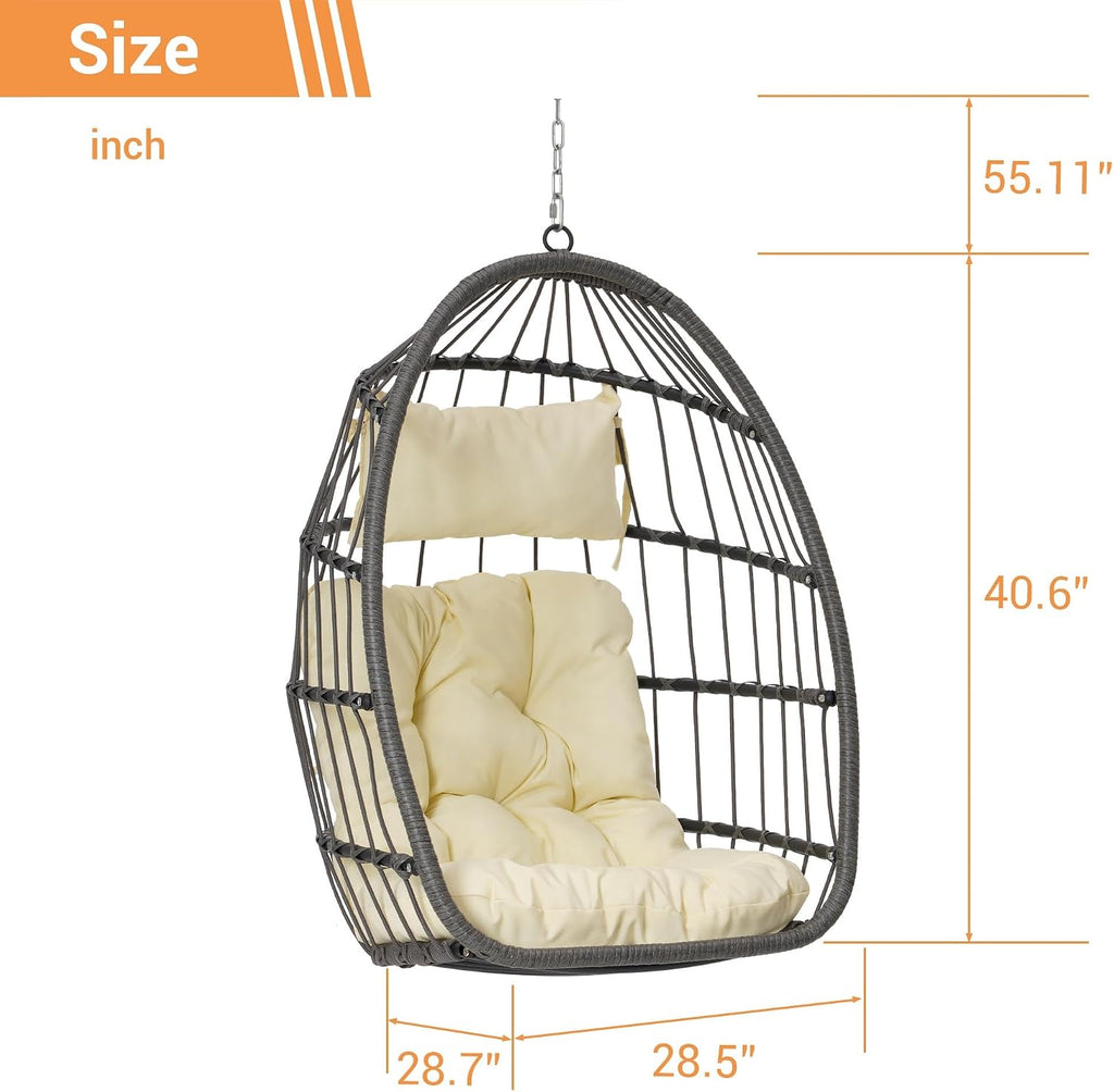 Hanging Egg Swing Chair Outdoor Wicker Hammock Egg Chairs Indoor Without Stand Water-Resistant Tufted Swing Basket Chairs Egg Chairs with UV Resistant Cushions for Bedroom Balcony Garden Patio