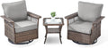 Outdoor Patio Rocking Swivel Chairs - 3PC Wicker Patio Bistro Rocker Chair Set,Rattan Glider Chair with Sturdy Frame,All-Weather PE Wicker and Cushions,1 Side Table for Deck Porch Balcony(Brown/Grey)