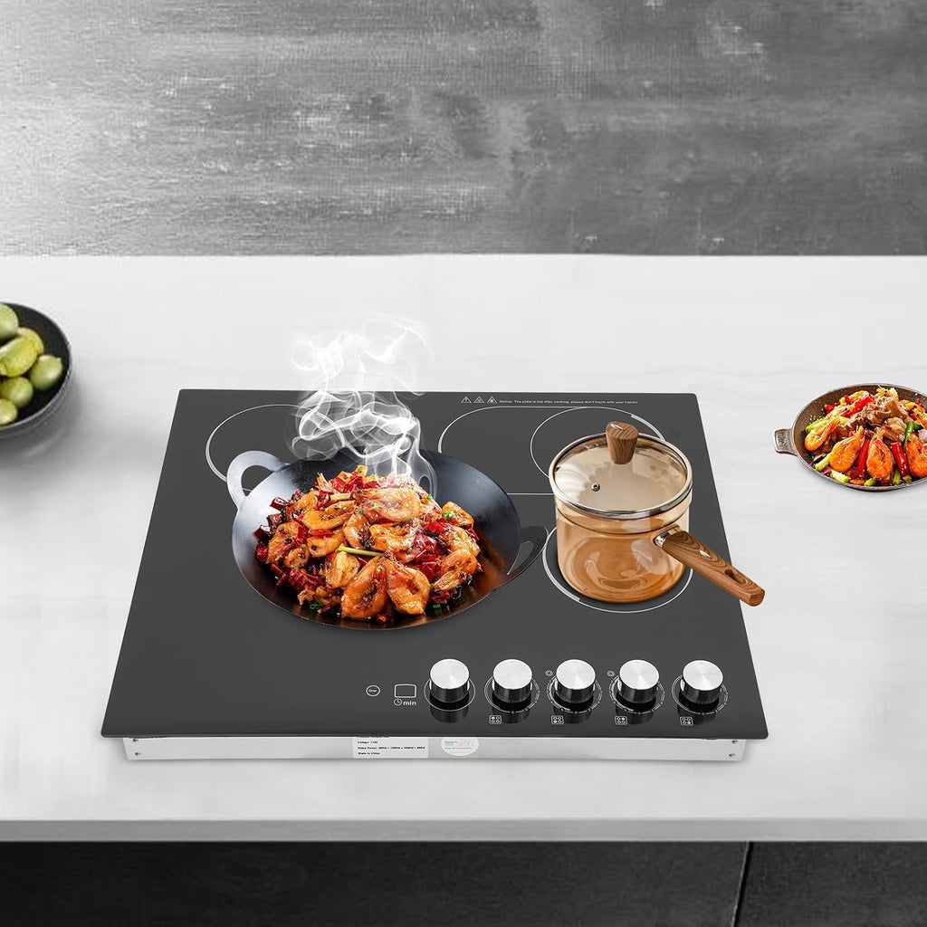 4 Burners Electric Cooktop, 24In Electric Kitchen Stoves 1200W Induction Cooktop with LED Screen for Home and Hotel 23.62 x 20.08 x 3.94 Inch