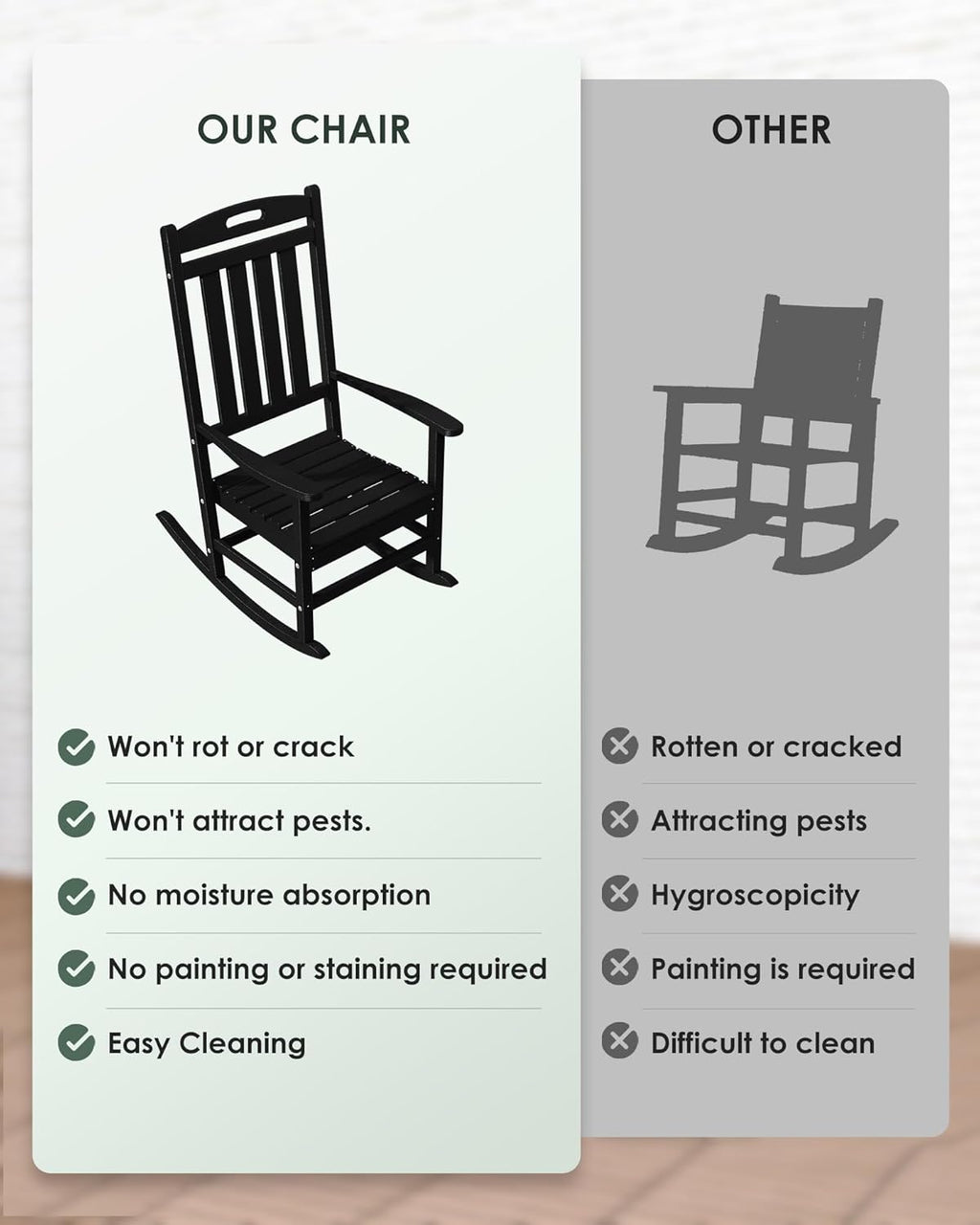 Outdoor Rocking Chair Set of 2, High Back Plastic Patio Rocking Chairs for Outside Porch Rocker Garden Lawn, All-Weather Resistant Poly Lumber Rocker Chair Outdoor, Aruba Blue