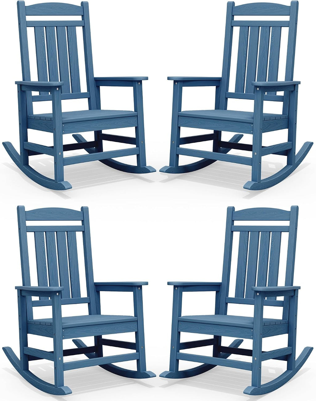 SERWALL Oversized Rocking Chairs Set of 4, HDPE Outdoor Rocking Chair, All-Weather Porch Rockers for Patio, Blue