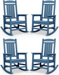 SERWALL Oversized Rocking Chairs Set of 4, HDPE Outdoor Rocking Chair, All-Weather Porch Rockers for Patio, Blue