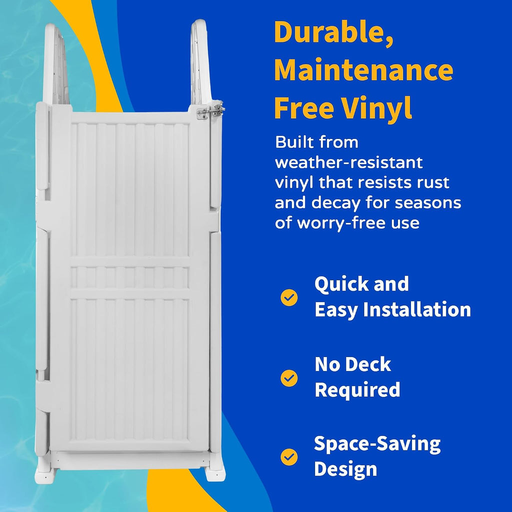 Blue Wave Easy Pool Entry System for 48 to 54-in Deep Above Ground Pools – Secure Pool Steps & Ladder Set w/Lockable Gate, Rust-Resistant Vinyl, Handrails, Anti-Entrapment Barrier – 350-lbs Cap.