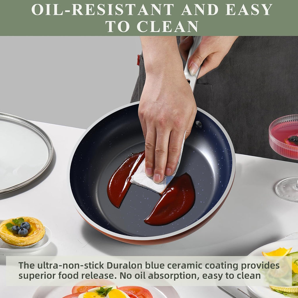 Nuwave 7pc Cookware Set Healthy Duralon Blue Ceramic Nonstick Coated, Diamond Infused Scratch-Resistant, PFAS Free, Oven Safe, Induction Ready & Evenly Heats, Tempered Glass Lids & Stay-Cool Handle