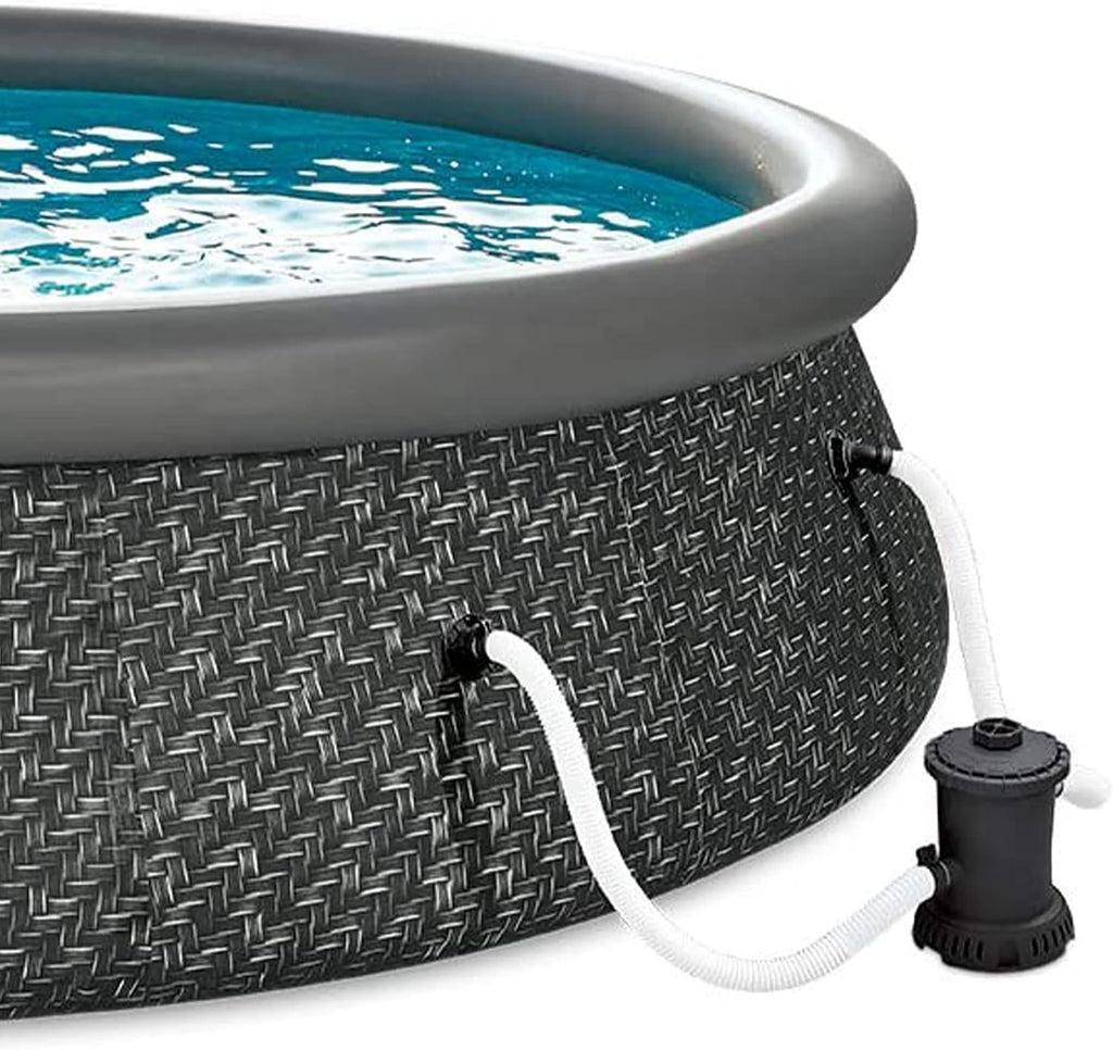 Summer Waves 14' x 36' Quick Set Inflatable Ring Above Ground Outdoor Swimming Pool with RX600 GFCI Filter Pump and Ladder, Dark Wicker