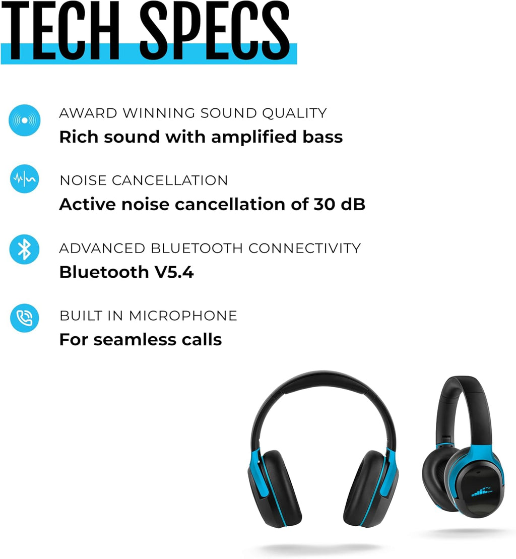 RIPT Ultra Over-Ear Sport Headphones, Active Noise Cancellation and Transparency Mode, 50-Hour Battery Life, 2 Sets of Cushions, Sweat-Proof Silicone and Leatherette, Premium Sound, Waterproof
