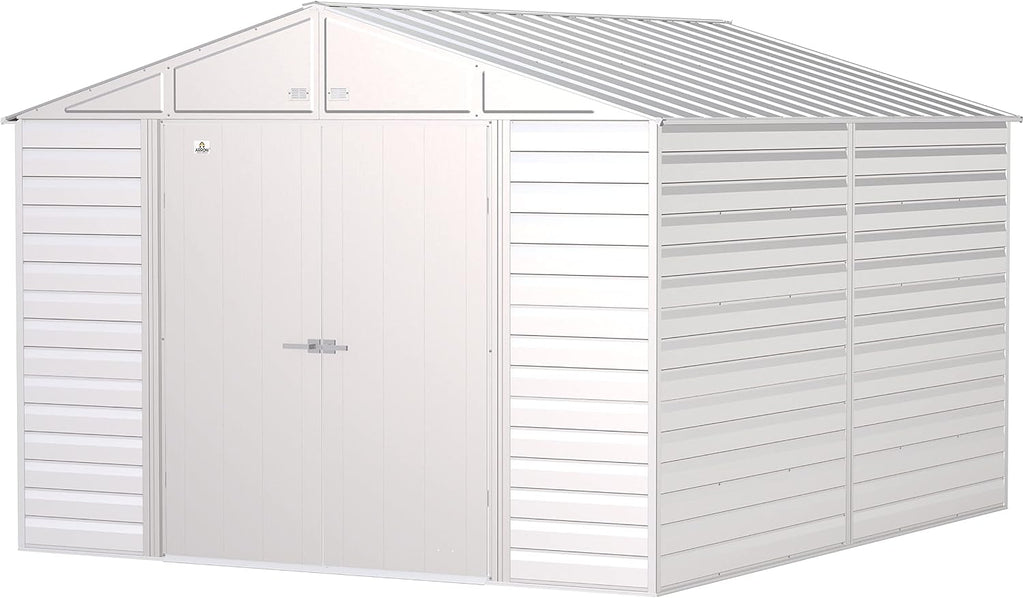 Arrow Select 10' x 12' Outdoor Lockable Steel Storage Shed Building, Flute Grey
