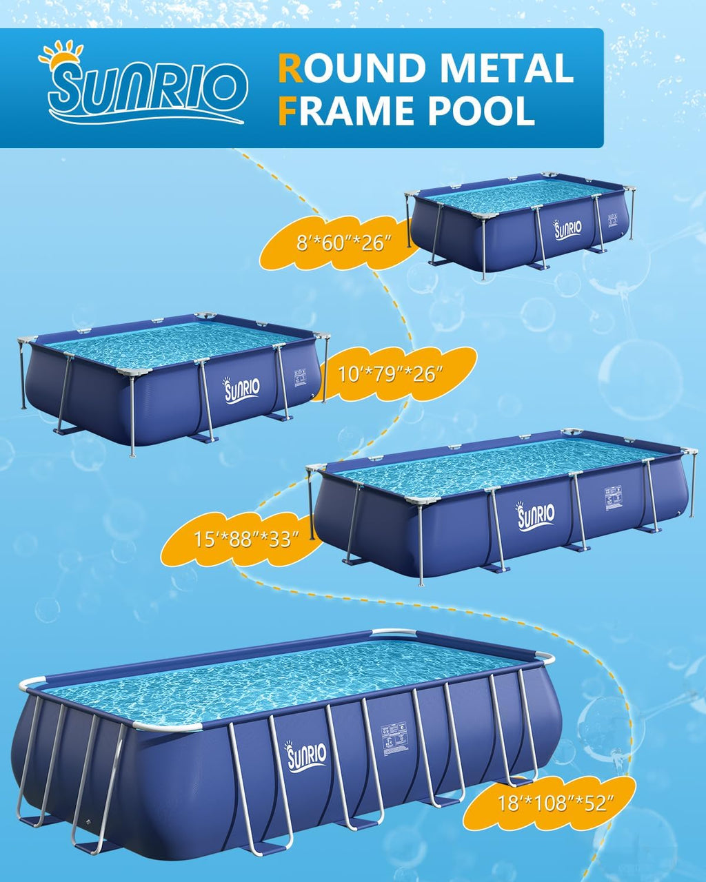 Metal Pro 10' X 79' X 26' Rectangle Pool Durable Steel Frame Above Ground Pool for Outdoor Backyard Swimming Pool Suitable Friends Family Adults Kids