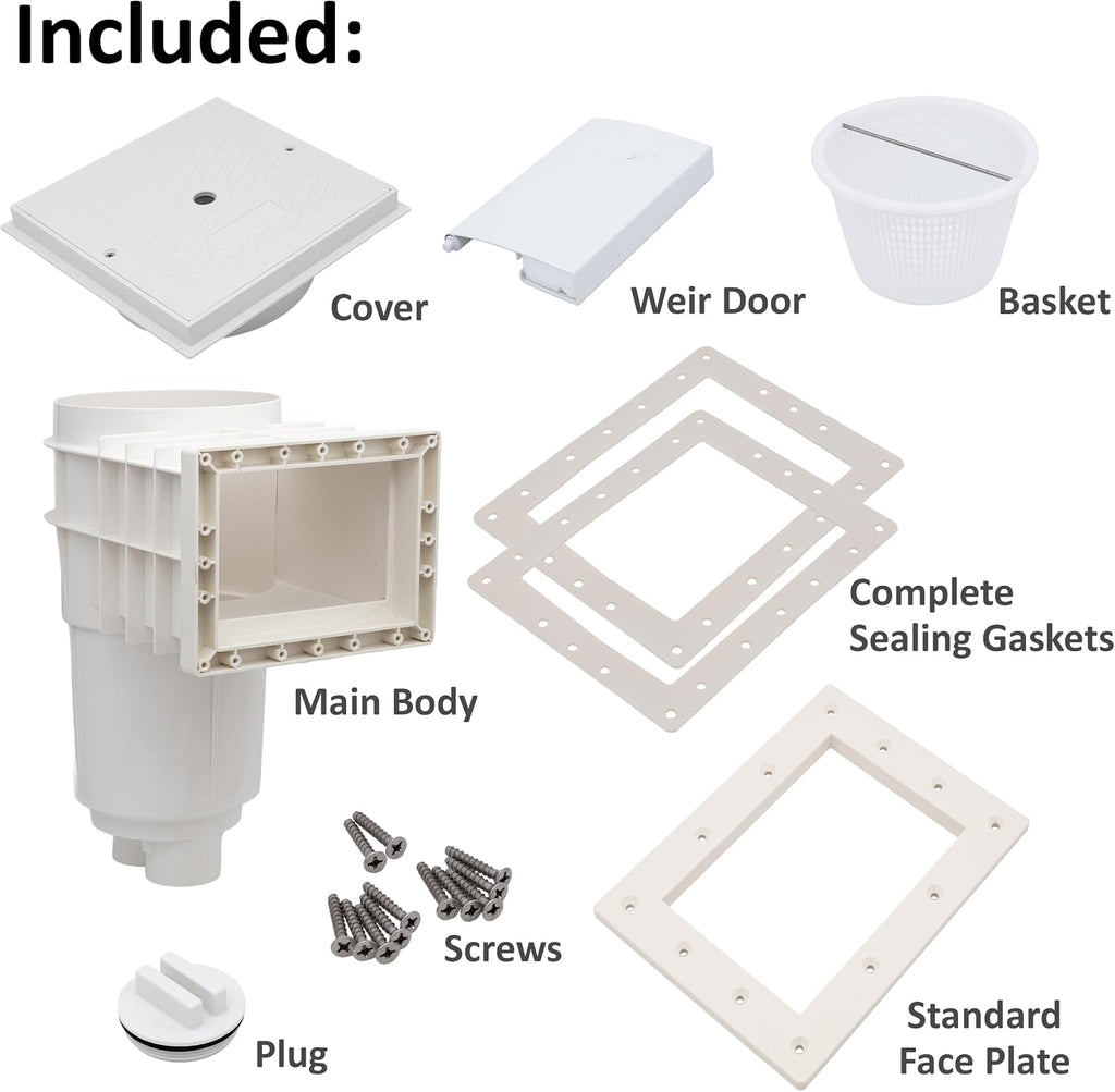 Rx Clear Standard Thru-Wall Skimmer for Vinyl Liner Inground Pool | Made of Non-Corrosive Abs Plastic | Large Debris Basket & Multiple Plumbing Connections for Easier Access