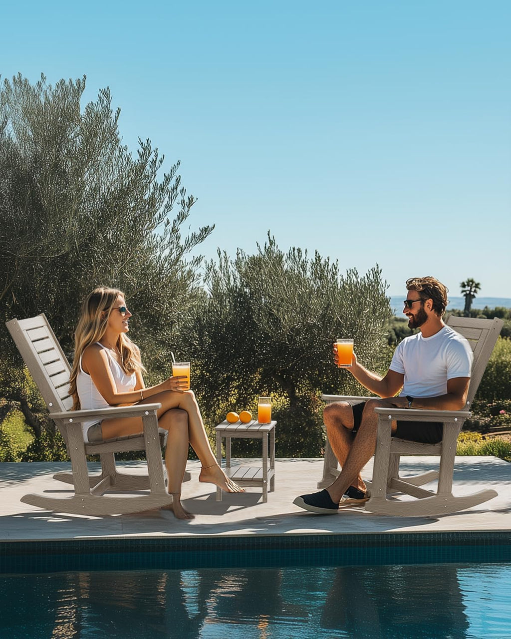 IVY&LANE Outdoor Rocking Chairs Set of 2 | HDPE Plastic | Porch-Rockers | All-Weather | Black | High Back | Wide Seat | Oversized Patio Rocker for Adult | for Outside Deck Balcony Garden
