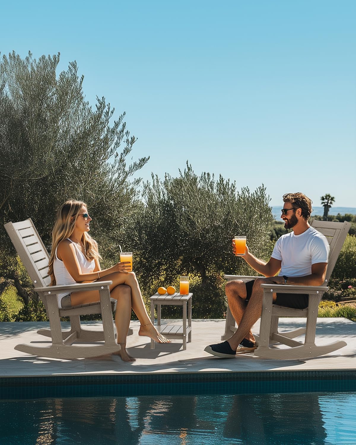 IVY&LANE Outdoor Rocking Chairs Set of 2 | Porch-Rockers | Arctic | HDPE Plastic | All-Weather | High Back | Wide Seat | Oversized Patio Rocker for Adult | for Outside Deck Balcony Garden