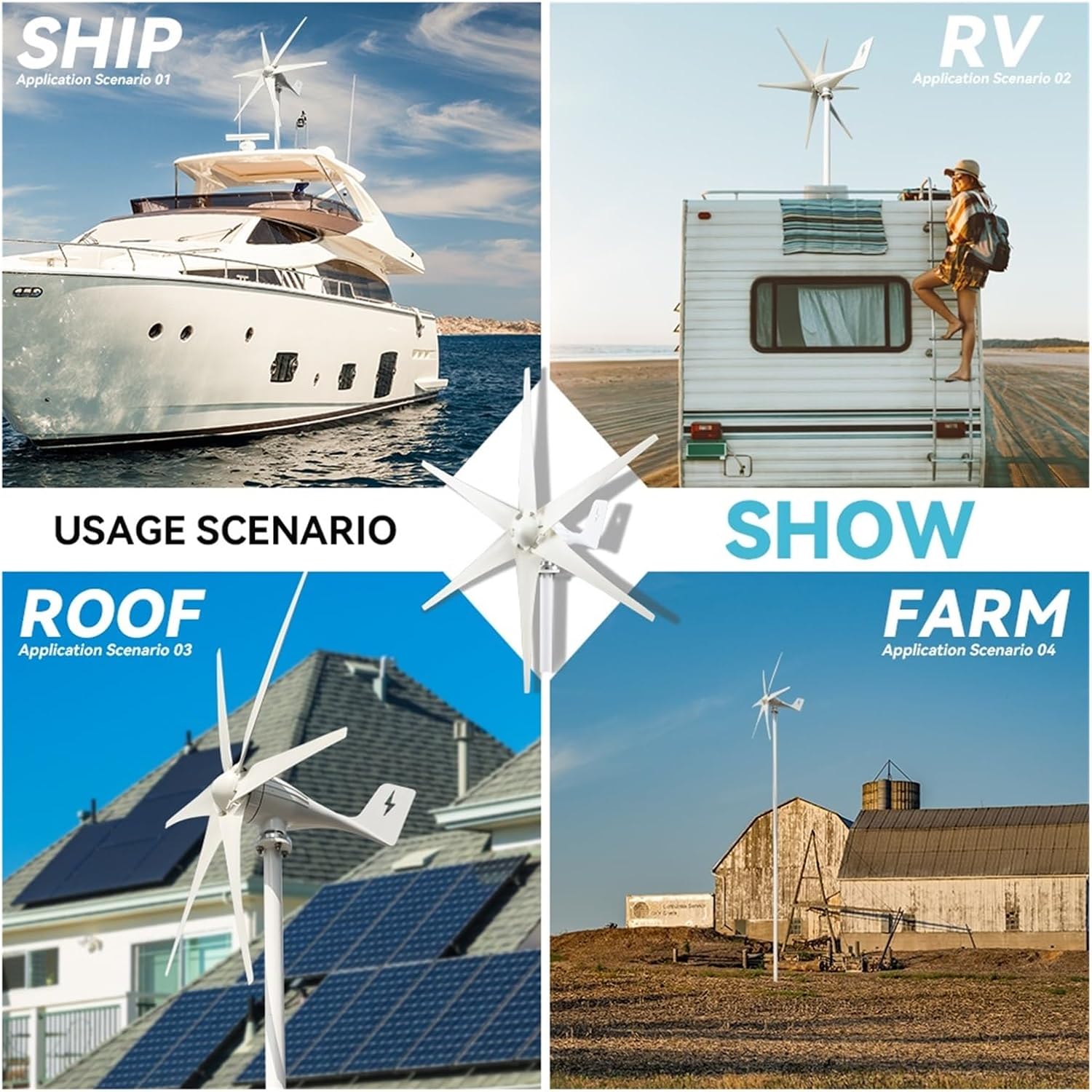 Windmill Generator, 3000w Free Wind Turbine Generators 12v 24v 48v 6 Blades Windmills RV Yacht Farm For Home Use (Color : 2kw 8 Blades, Size : 12V), 1005006242214721