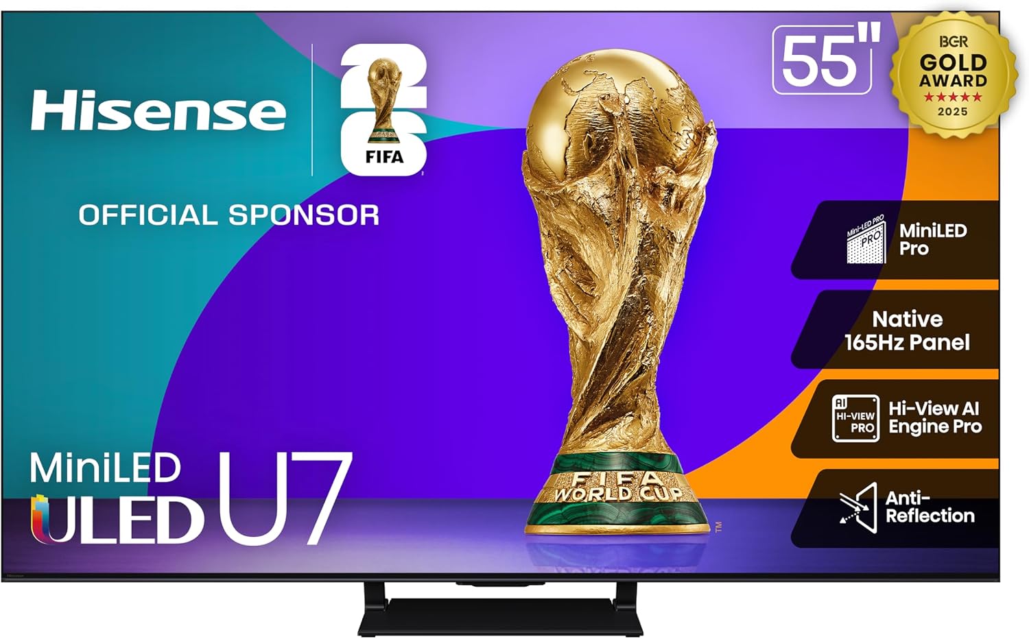 Hisense 55' U7 Mini-LED ULED 4K UHD Best Premium Gaming Google Smart TV (55U75QG, 2025 Model) - QLED, Native 165Hz, VRR 288, Up to 3000 Nits, HDR10+, Dolby Vision IQ · Atmos, IMAX Enhanced, 2.1.2 Ch
