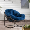 Outdoor Rocking Chair, Indoor Rattan Rocker Egg Chair, Comfy Oversized Papasan Chair with Thicker Cushion for Patio, Front Porch, Backyard, Garden, Balcony, Lounge, Living Room, Patio,Navy