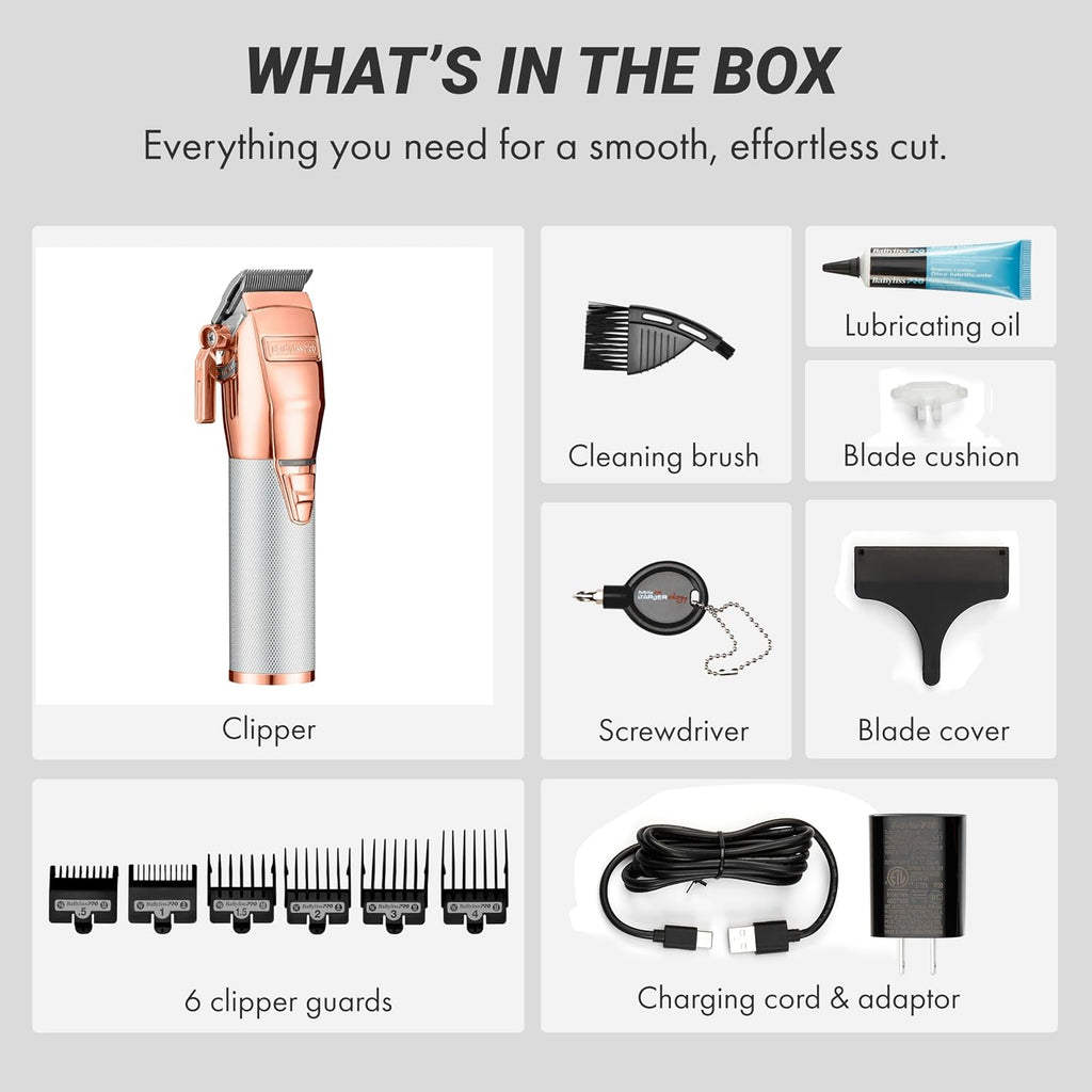 BaBylissPRO FX+ Professional Barber Cord/Cordless Hair Clippers for Men, All Metal, Lithium Battery with 3-Hour Runtime
