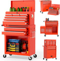 On Shine 8 Drawer Rolling Tool Chest, Large Capacity Rolling Tool Box with Wheels, Locking Mechanical Tool Chest, Portable Tool Box with Sliding Drawers for Garage Workshop and Tool Room (Red)
