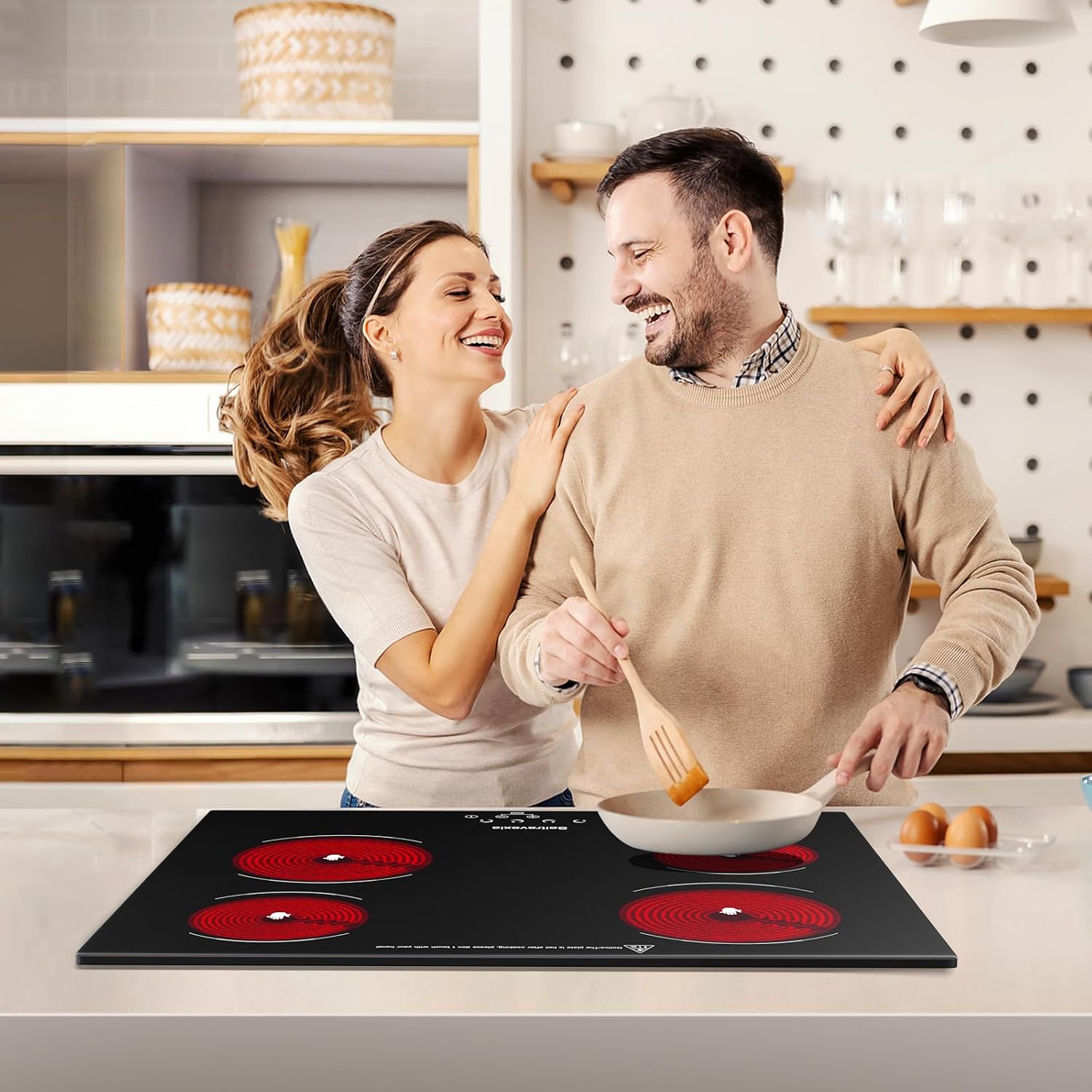 Electric Cooktop 24 Inch 4 Burners Built-in Electric Stove Top with Sensor Touch Control Child Safety Lock 9 Heating Power Settings, 6800 High Power, 220-240v Hard Wired