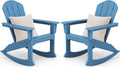 SERWALL Outdoor Adirondack Rocking Chairs Set of 2 with Pillows(500 PP Cotton Filling), All-Weather HDPE Adirondack Rocker Chair, Front Porch Rocker Chairs for Patio Lawn Porch Deck, Blue