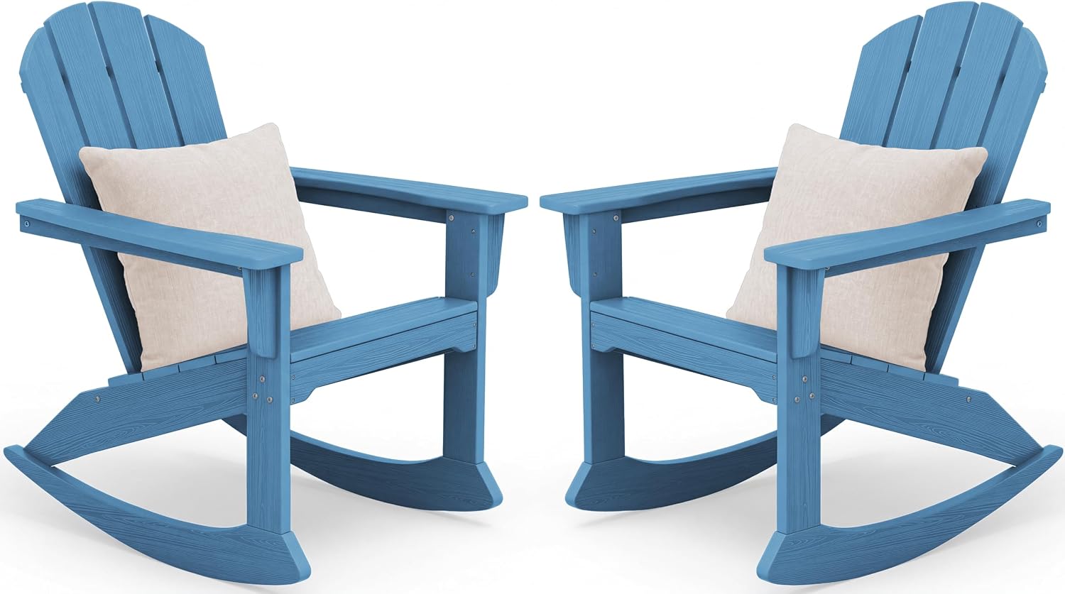 SERWALL Outdoor Adirondack Rocking Chairs Set of 2 with Pillows(500 PP Cotton Filling), All-Weather HDPE Adirondack Rocker Chair, Front Porch Rocker Chairs for Patio Lawn Porch Deck, Blue
