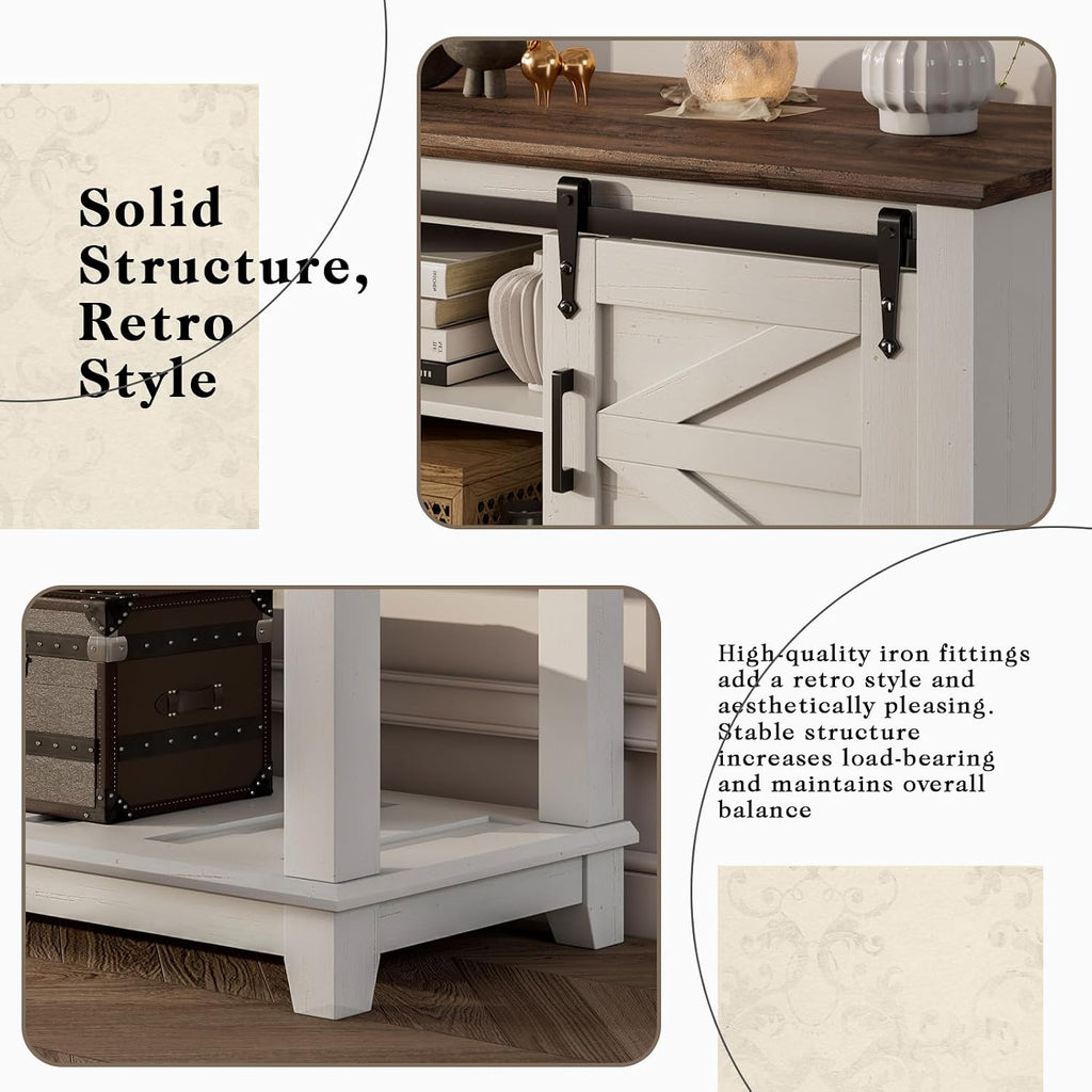 LUXOAK Farmhouse Entryway Table with Sliding Barn Doors, 46' Sofa Table for Living Room, Console Table with Storage Hallway Entrance Table, Antique White