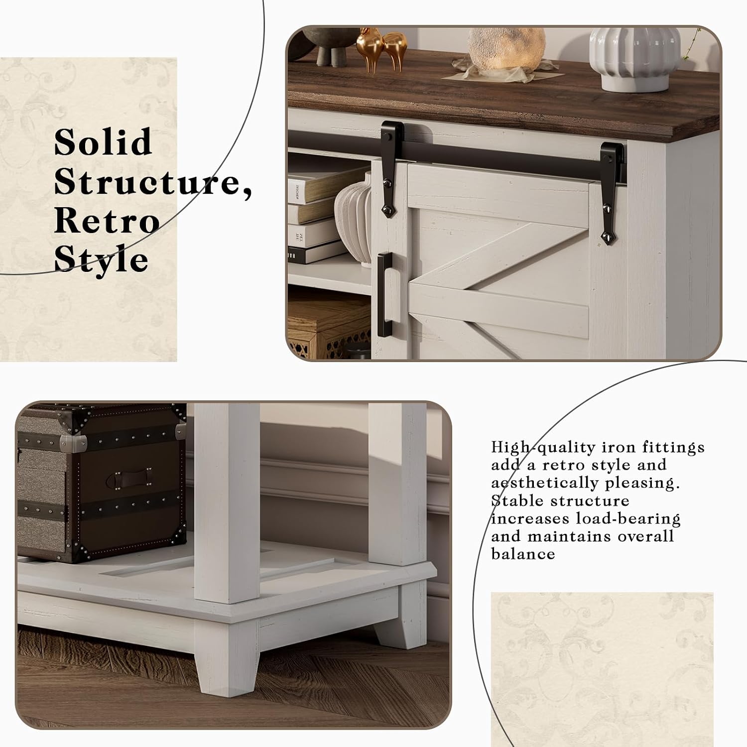 LUXOAK Farmhouse Entryway Table with Sliding Barn Doors, 46' Sofa Table for Living Room, Console Table with Storage Hallway Entrance Table, Antique White