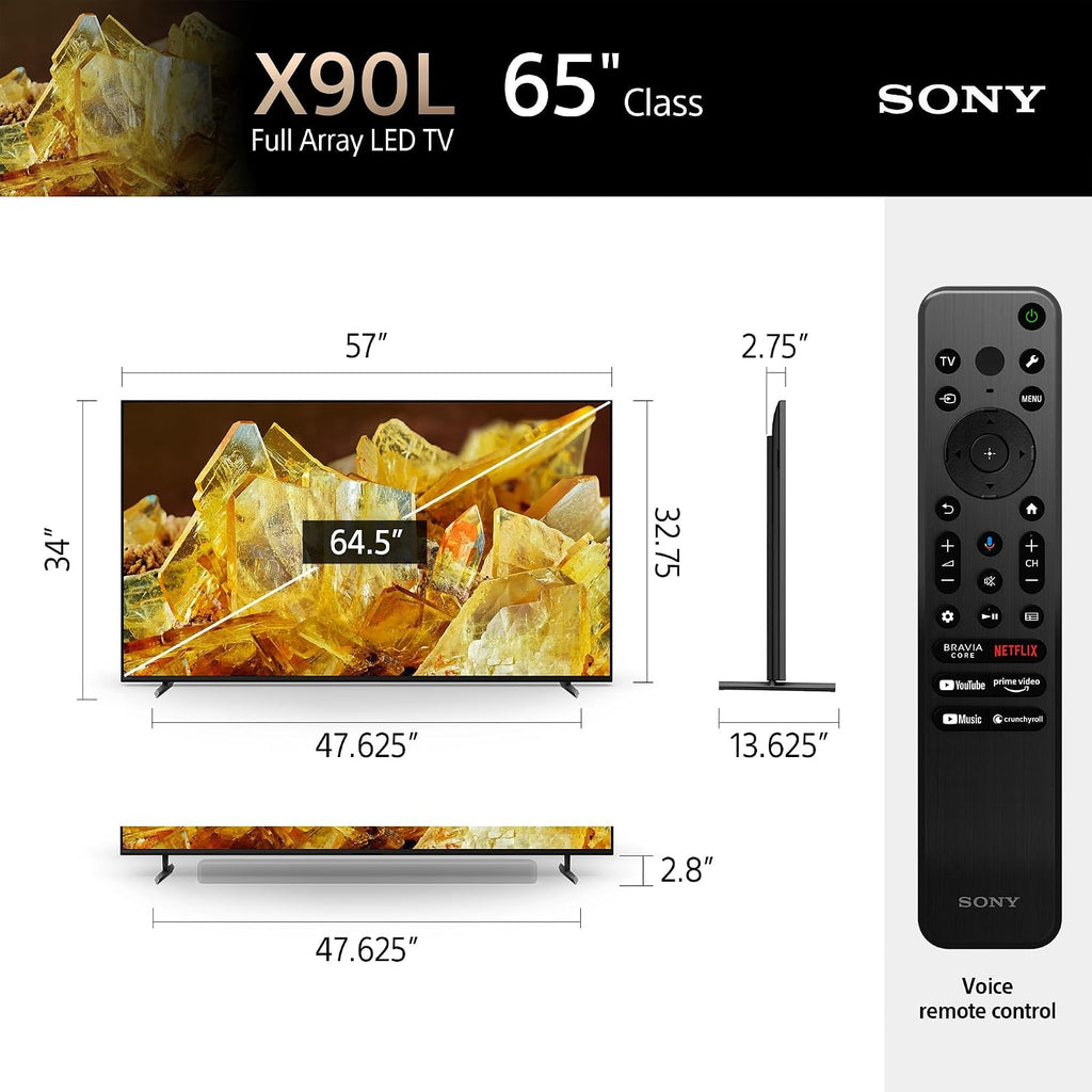 Sony 65 Inch 4K Ultra HD TV X90L Series: BRAVIA XR Full Array LED Smart Google TV