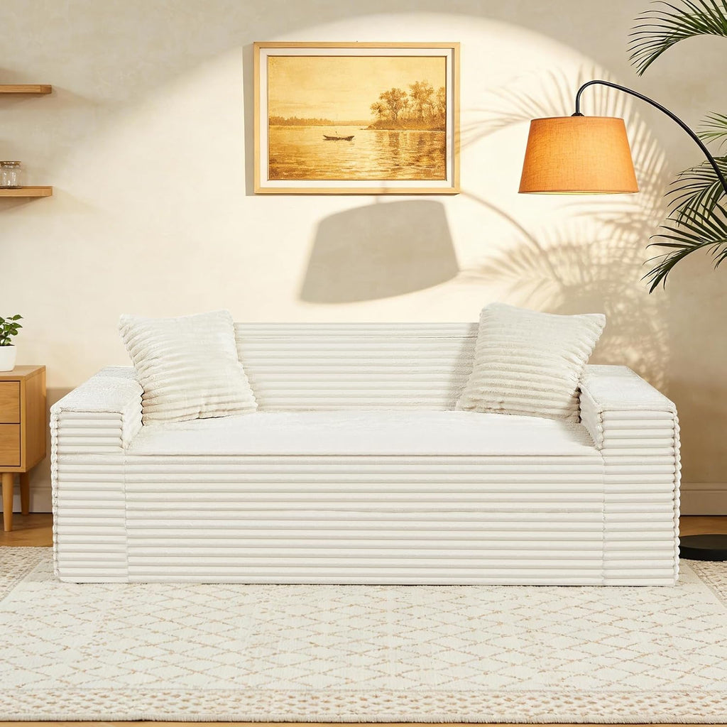 3 Seater Sofa Couch for Living Room (Beige, 38' D + 2 Pillows)