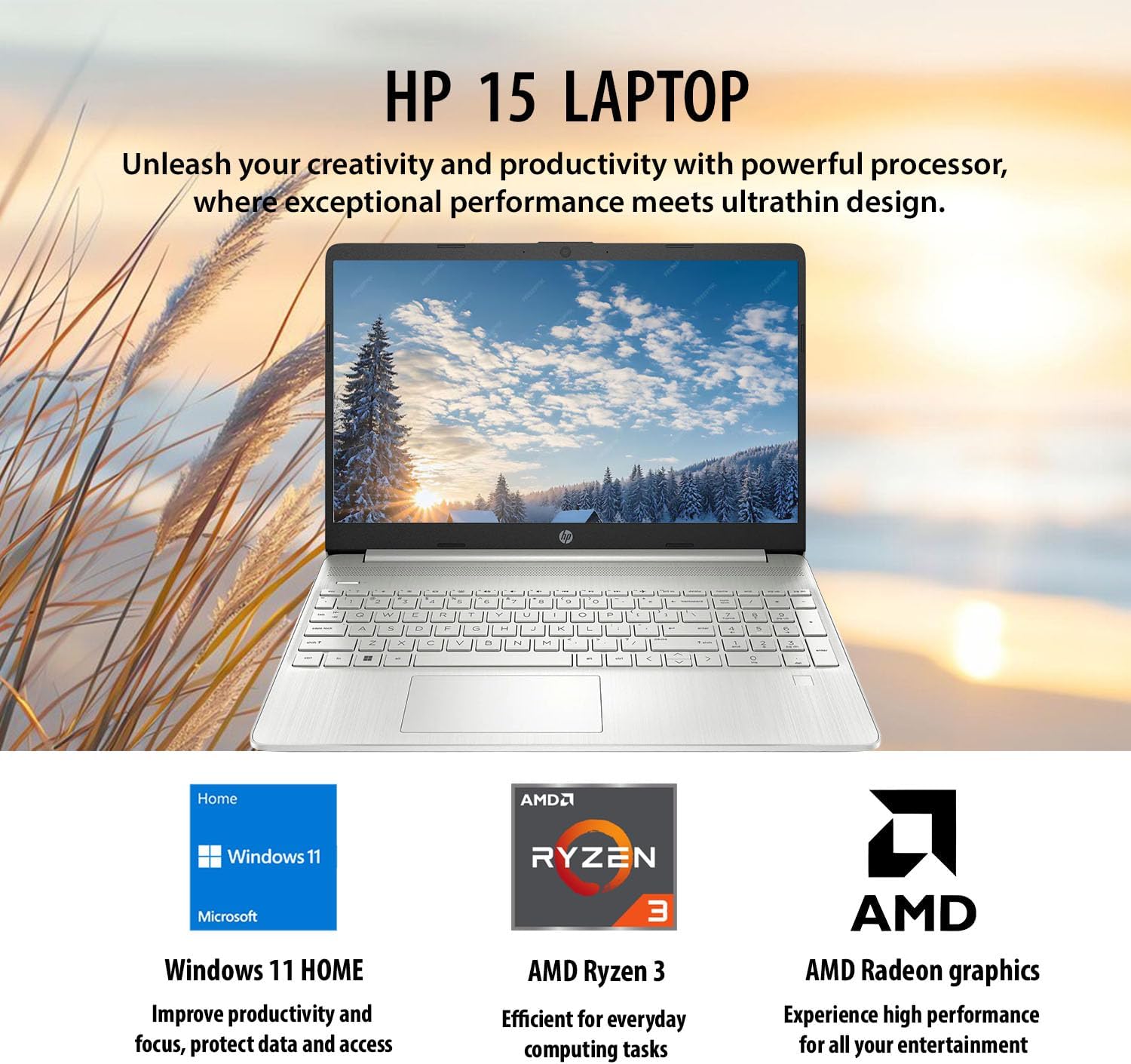 HP Pavilion 15.6 HD Laptop | AMD Ryzen 3 | 16GB Memory | 256GB PCIe SSD | Windows 11 | 10-Hr Long Battery Life | AMD Radeon Graphics | Wi-Fi | HDMI | w/WOWPC Recovery USB