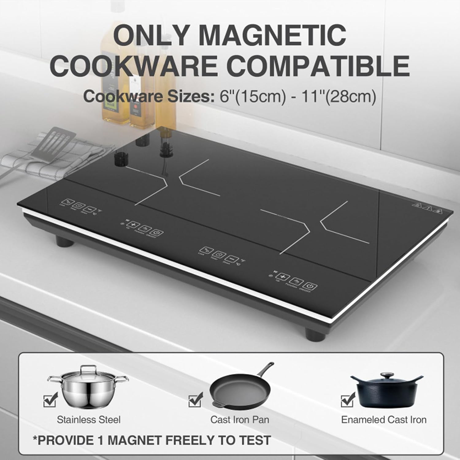 Dual Induction Cooktop, LED Sensor Touch Energy Saving Portable Induction Cooktop with Child Safety Lock and Timer 2 Burner Induction Cooktop