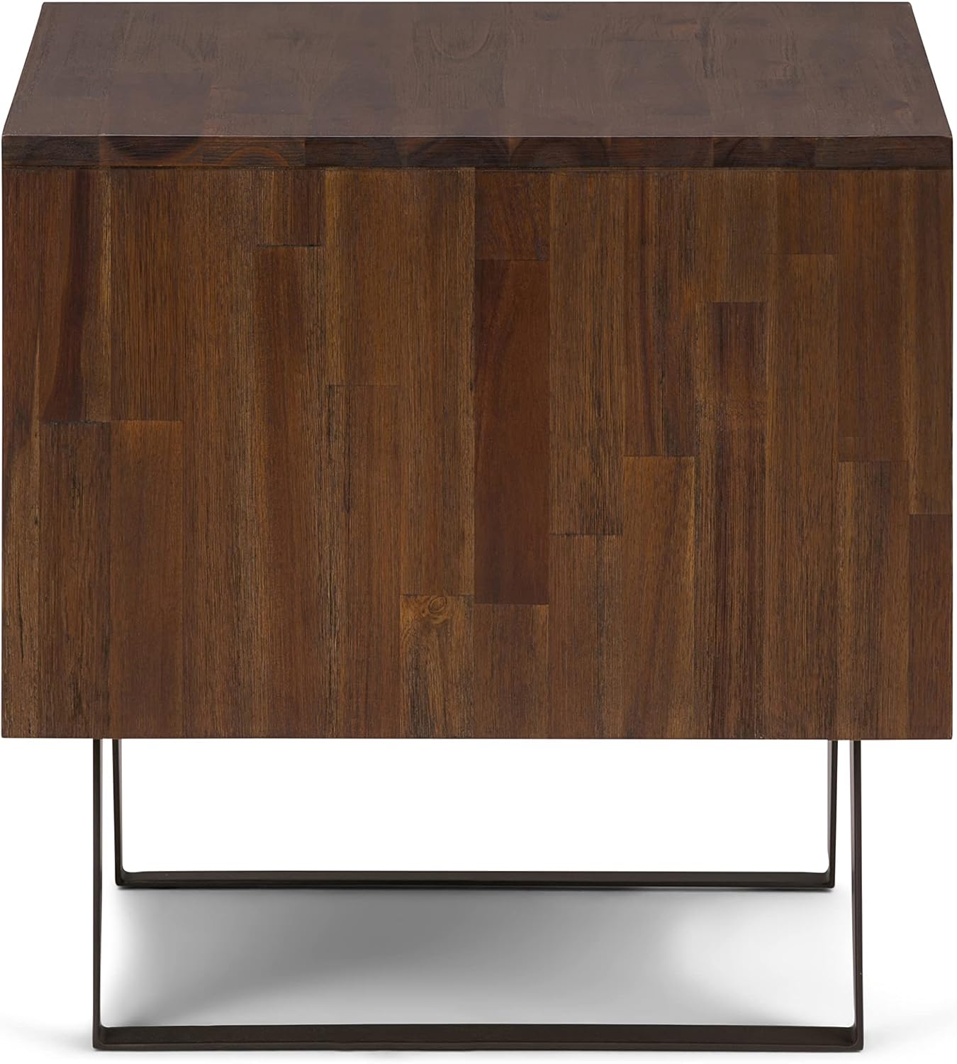SIMPLIHOME Lowry End Table - 22 inch Wide Solid Acacia Wood Square Accent Table with Drawer and Open Shelf in Distressed Charcoal Brown, Modern Industrial Lamp Stand with Angled Legs for Living Room
