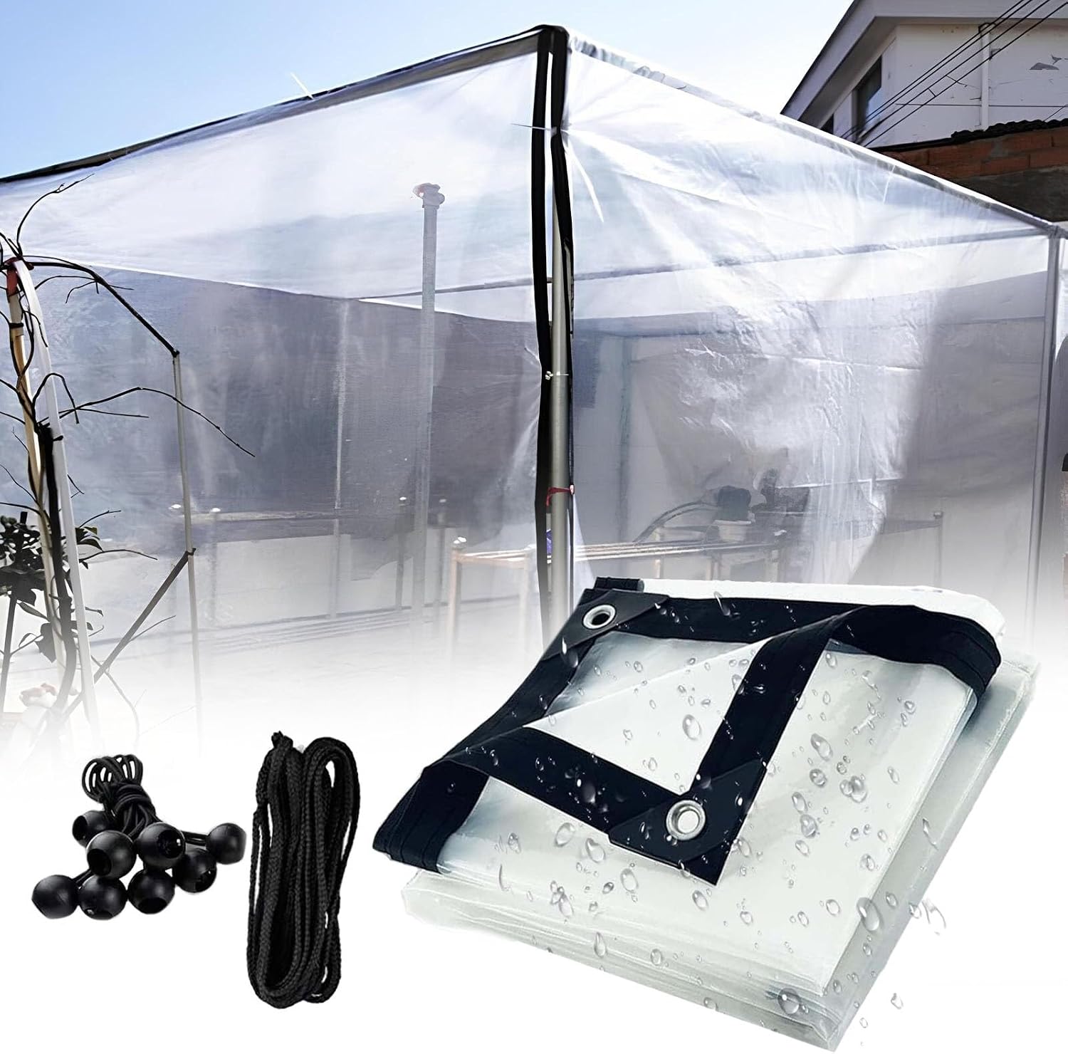 Clear Waterproof Tarps, Heavy Duty Transparent Tarpaulin with Eyelets, Protective Clear Plastic Tarp with Grommets Every 19 inch, 19x24 FT for Patio Enclosures Vinyl Tarp