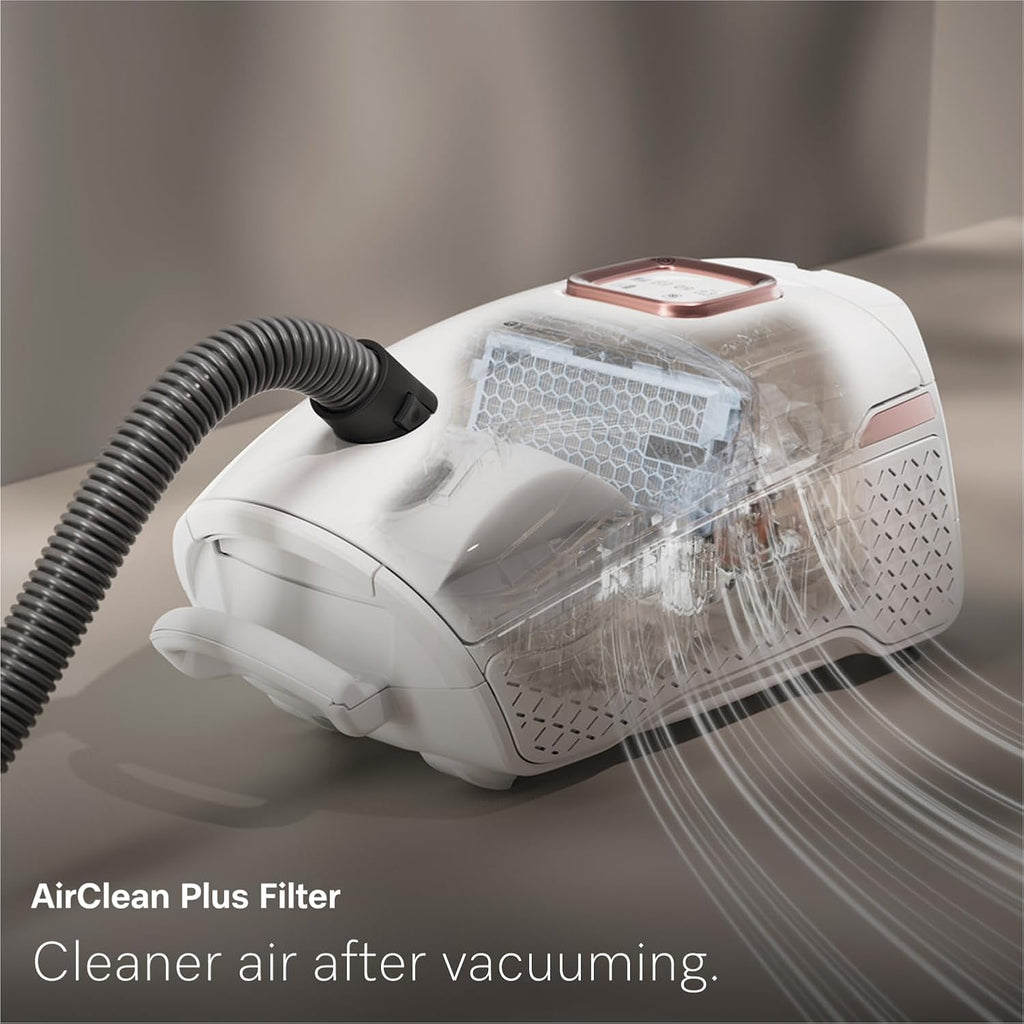 NEW Miele Guard L1 AllFloor Bagged Canister Vacuum Cleaner with AirClean Plus Filter, AllTeQ Universal Floorhead, and AllFloor Floorbrush, LED Display Panel, in Obsidian Black/Rose Gold