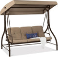 Best Choice Products 3-Seat Outdoor Large Converting Canopy Swing Glider, Patio Hammock Lounge Chair for Porch, Backyard w/Flatbed, Adjustable Shade, Removable Cushions - Desert Taupe