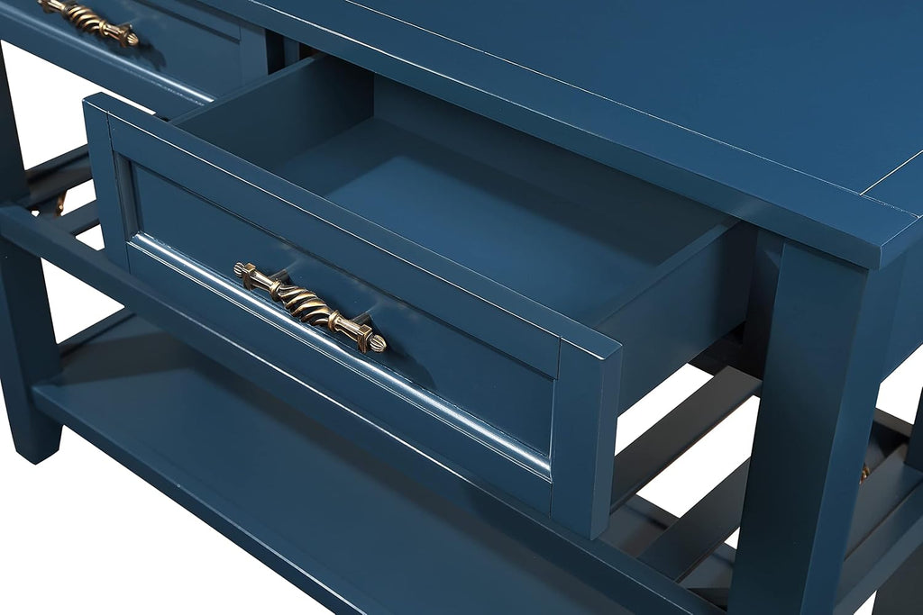 LKTART Solid Wood Console Table Entryway Table with Storage Drawers and Shelves Sofa Table for Entry Hallway Foyer,Behind the Couch Table(42' Navy Blue)
