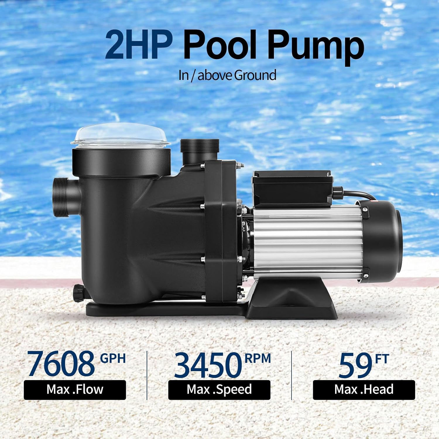 Hitgrand 2HP Pool Pump, 2-Speed Inground Above Ground Swimming Pool Pump 7608GPH 110V, 1500W Energy Saving Self Primming Pool Pumps with Strainer Basket Silent Operation ETL Certificate