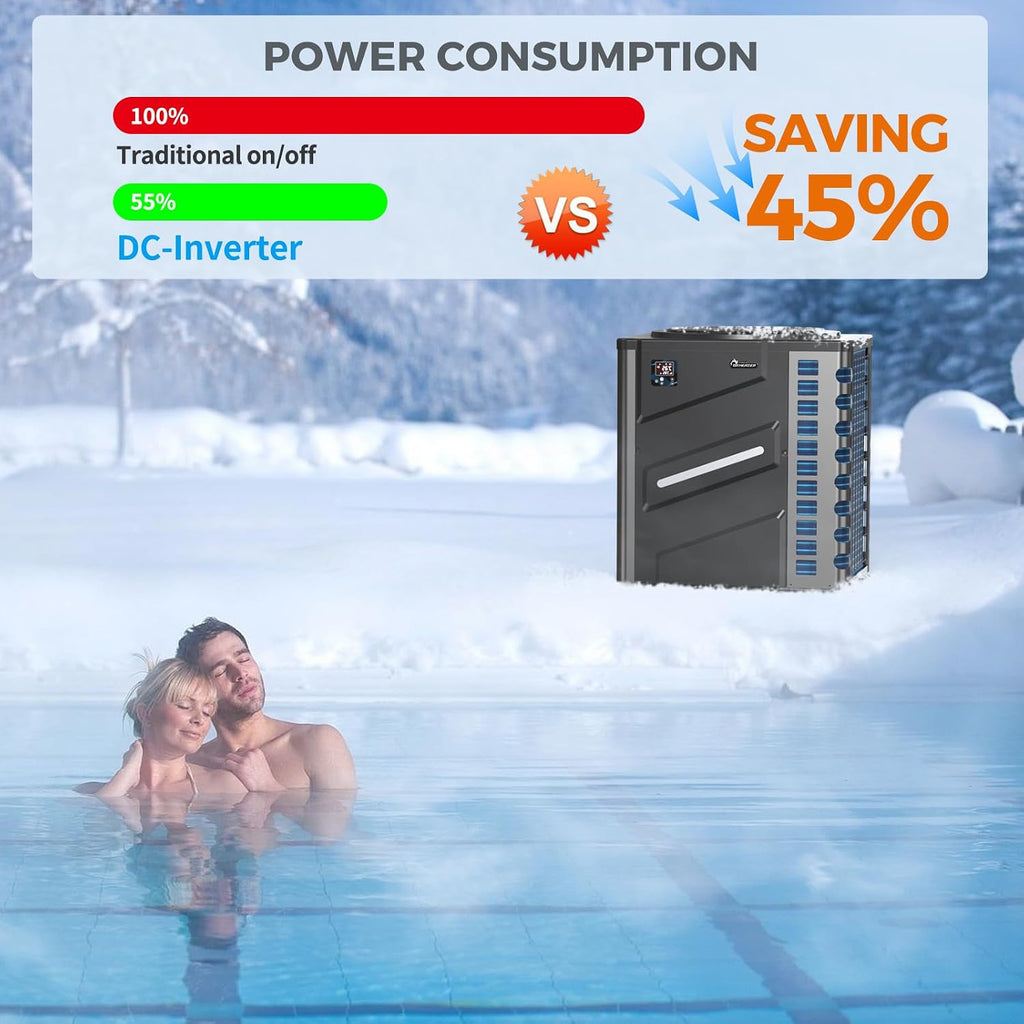 DR. Infrared Heater DR-1100HP Full DC Inverter 110,000 BTU Heat Pump In-Ground and Above-Ground Swimming Pools, WiFi Smart Control via APP, Black