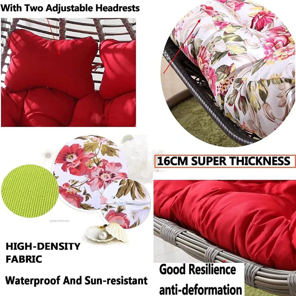 Replacement Double Egg Chair Cushion Outdoor Patio Wicker Loveseat Hanging Swing Egg Chairs for 2 Persons, Ideal for Patio, Backyard, Balcony - Hammock Swing Chair Cushion