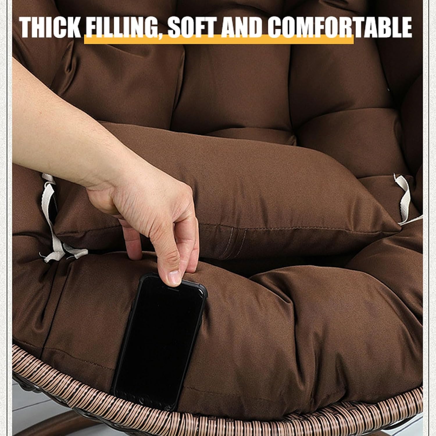 Egg Chair Cushion 125size (Diameter: 115cm) Thickened Hanging Chair Cushion, Excellent Elasticity, not Easily Deformed or collapsed; Zipper Design for Easy Removal and Washing.