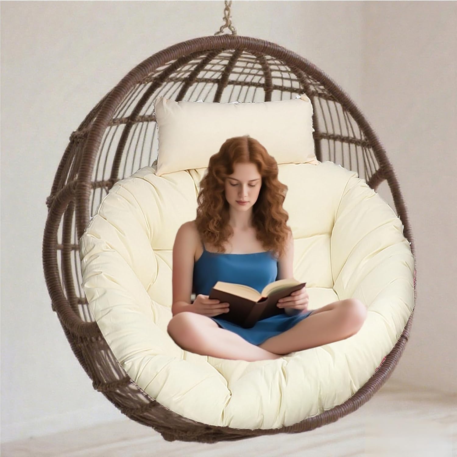 Wicker Egg Chair Cushion, Outdoor Hanging Hammock Cushion, Lounge Cushions for Patio Furniture, Round-Shaped Papasan Rocking Chair Cushion for Porch Swing