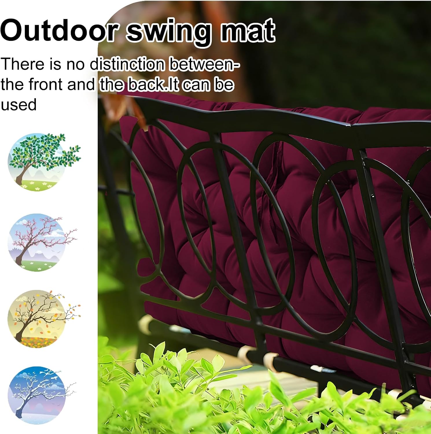 Waterproof Porch Swing Cushion Replacement, Thick 4' 2–3 Seat Outdoor Swing Seat Cushion with Backrest & Ties for Patio, Garden & Porch(Claret 40 * 60 in)