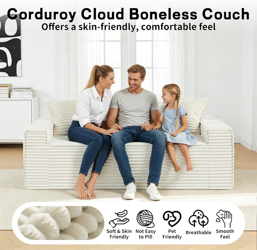 3 Seater Sofa Couch for Living Room (Beige, 38' D + 2 Pillows)
