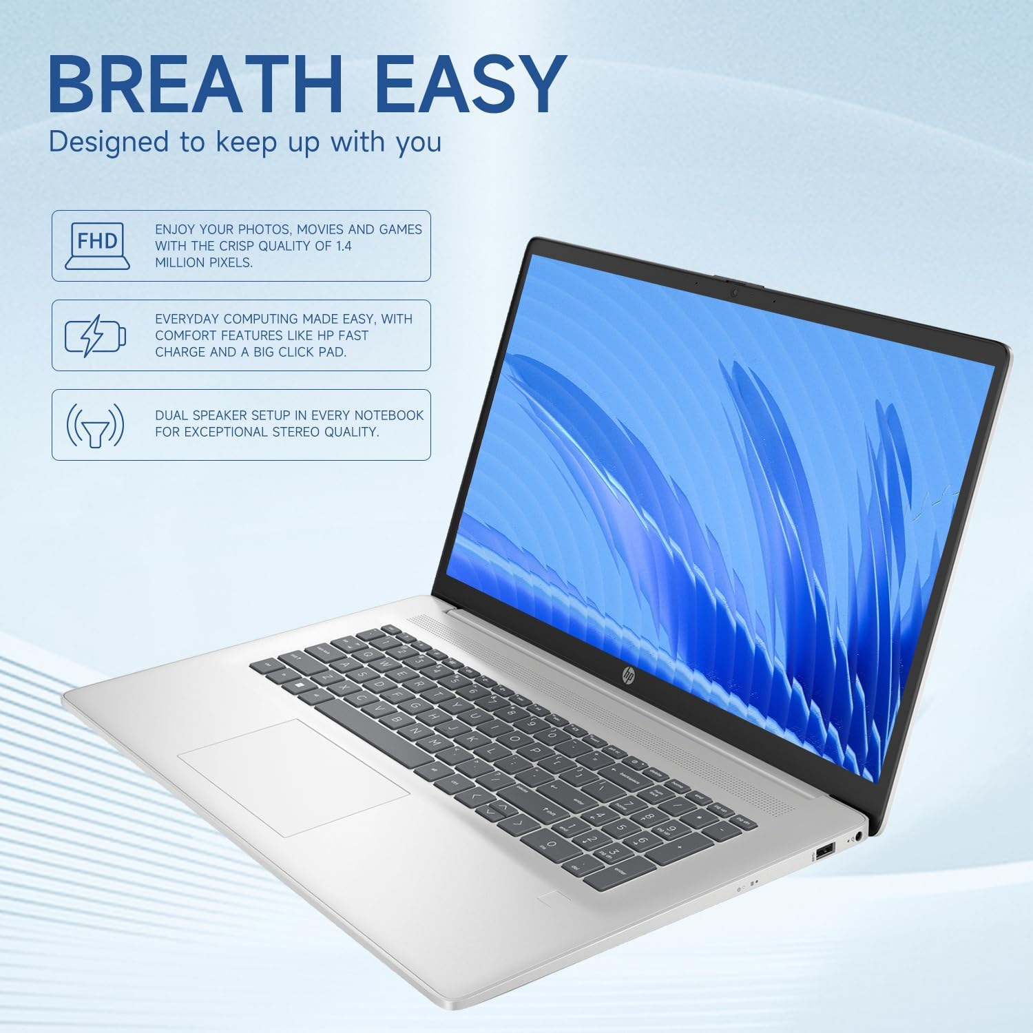 HP Essential 2025 Laptop, 17.3' FHD, CORE 7 (Beats i7 1355), 64GB RAM, 2TB SSD, FP Reader, Backlit KB, Webcam, Wi-Fi 6, Windows 11 Home, Silver, Bundle with PCO Laptop Cooler
