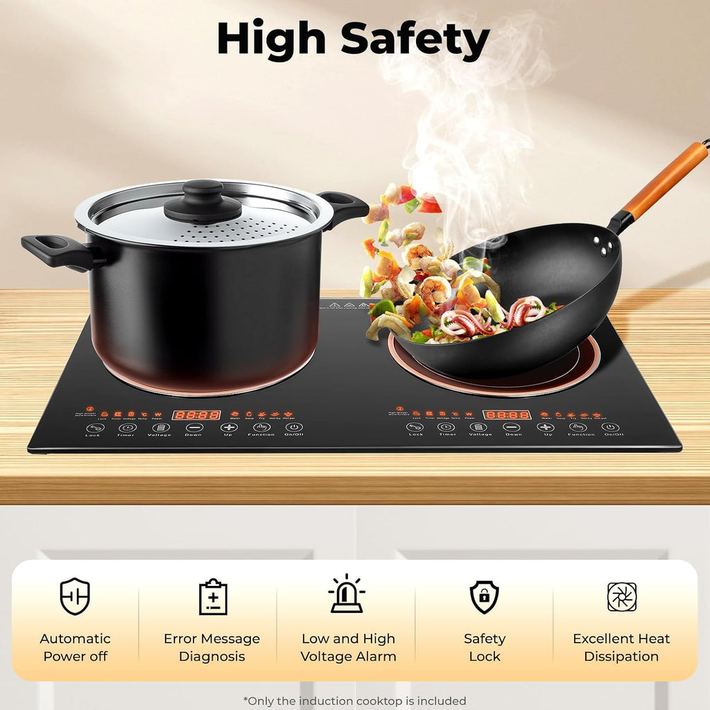 Built in Electric Stove Top,Induction Cooktop,Portable 1200W Induction Cooker 2 Burner Independent Touch Control,Ceramic Electric Stove with 8 Temperature,Power Level (2 Burners,1200W)