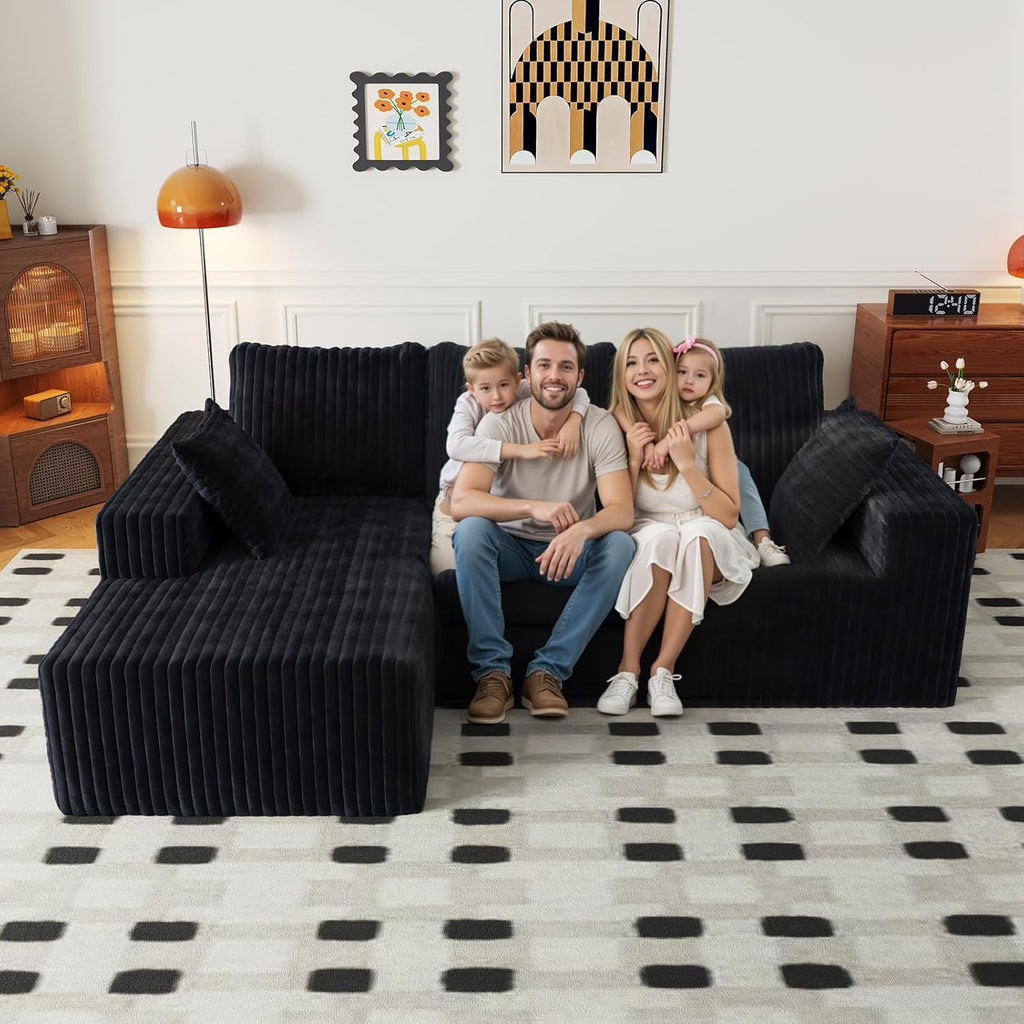96' Modular Sectional Cloud Couch for Living Room Deep Seat L Shapes Boneless Couch with Oversized Chaise Lounge, Comfy Memory Foam Flannel Fabric Sofa for Bedroom Apartment, No Assembly Required