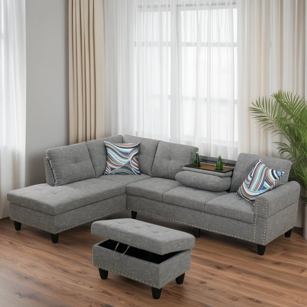 L Shaped Couches for Living Room, Sectional Couch Living Room Furniture with Storage Ottoman, Modular Sectional Sofa with Movable Chaise for Apartment Office, Deep Grey