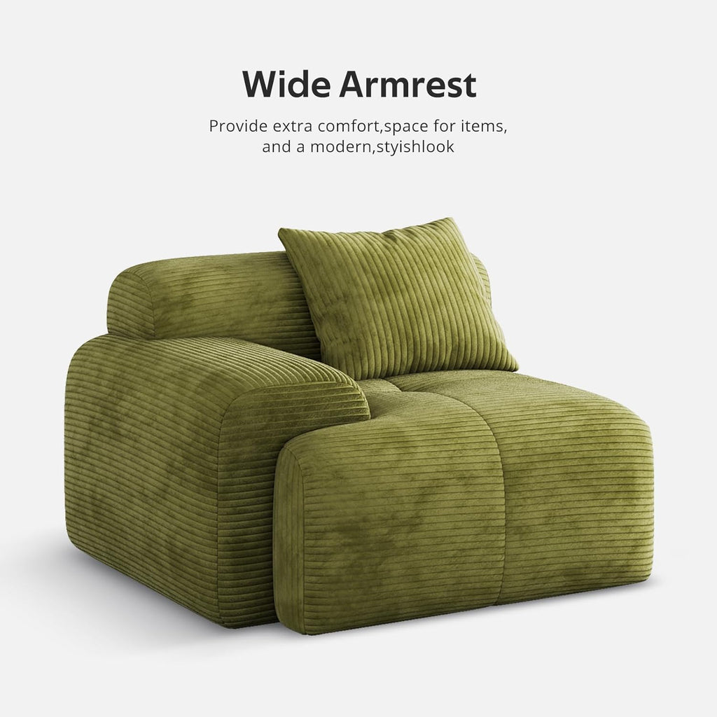 118'' Modern L-Shaped Modular Sectional Sofa for Living Room，Oversized 3-Seater Couch with Deep Seat and Movable Ottoman – No Assembly,Comfortable Corduroy Fabric Boneless Sofa (Green)