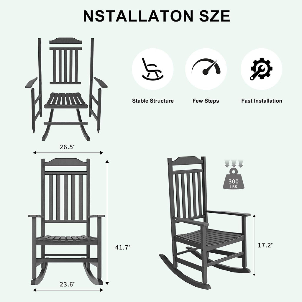 PatioZen Outdoor Rocking Chair Porch Rocker All Weather Resistant Porch Rocker for Lawn Garden High Back Armrest (2,Black)